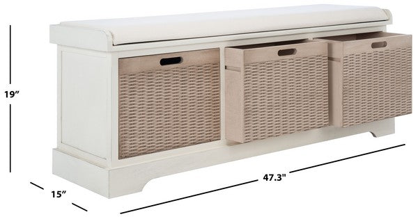 Landers 3 Drawer / Cushion Storage Bench/Distressed White