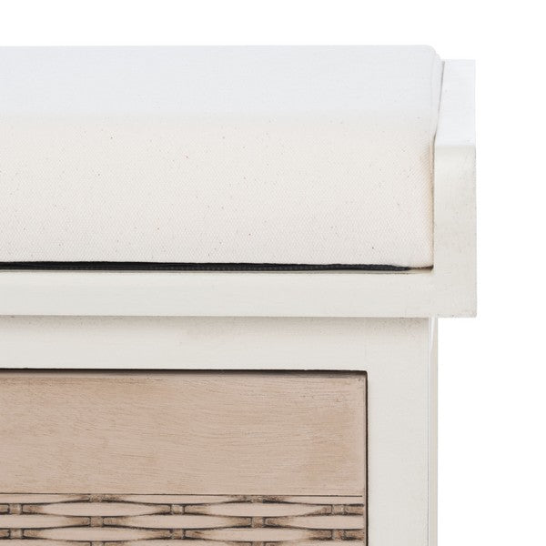 Landers 3 Drawer / Cushion Storage Bench/Distressed White