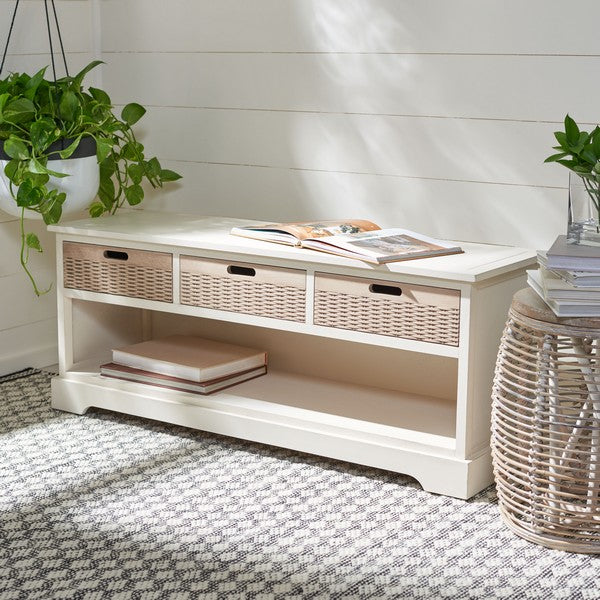 Landers 3 Drawer Storage Bench/Distressed White