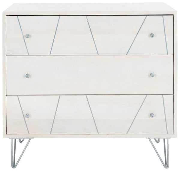 Marigold 3 Drawer Chest/White Wash/Silver