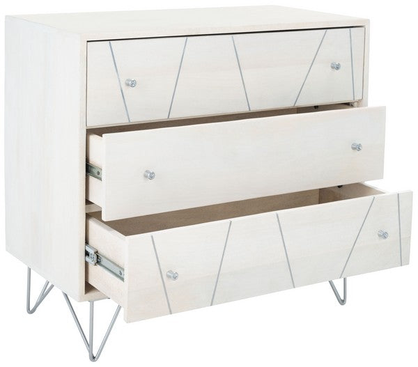 Marigold 3 Drawer Chest/White Wash/Silver