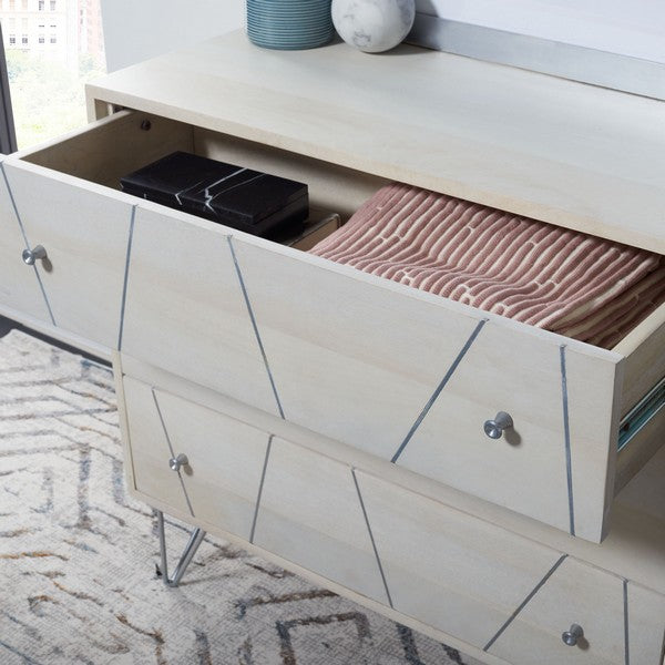 Marigold 3 Drawer Chest/White Wash/Silver