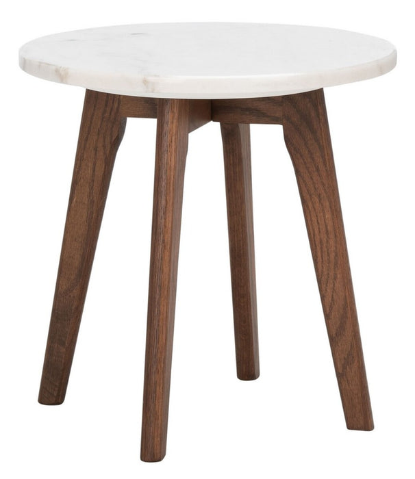 Marini Round Marble End Table Marble / Walnut