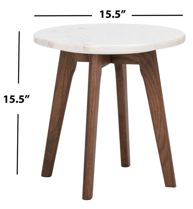 Marini Round Marble End Table Marble / Walnut