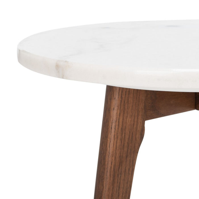 Marini Round Marble End Table Marble / Walnut