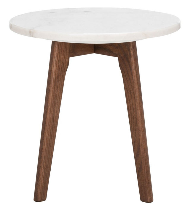 Marini Round Marble End Table Marble / Walnut