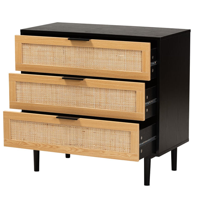 Maureen Rattan 3 Drawer Dresser/Brown Tan