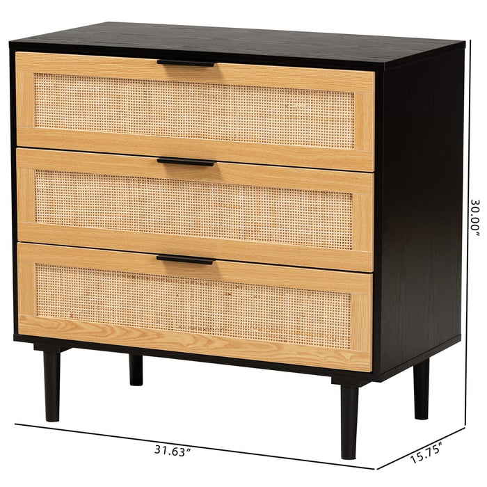 Maureen Rattan 3 Drawer Dresser/Brown Tan