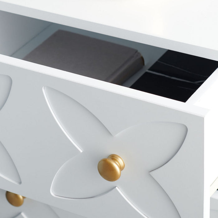 Ottoline 2 Drawer Patterned Night Stand/ White/ Gold