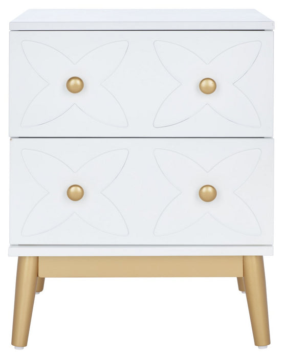 Ottoline 2 Drawer Patterned Night Stand/ White/ Gold