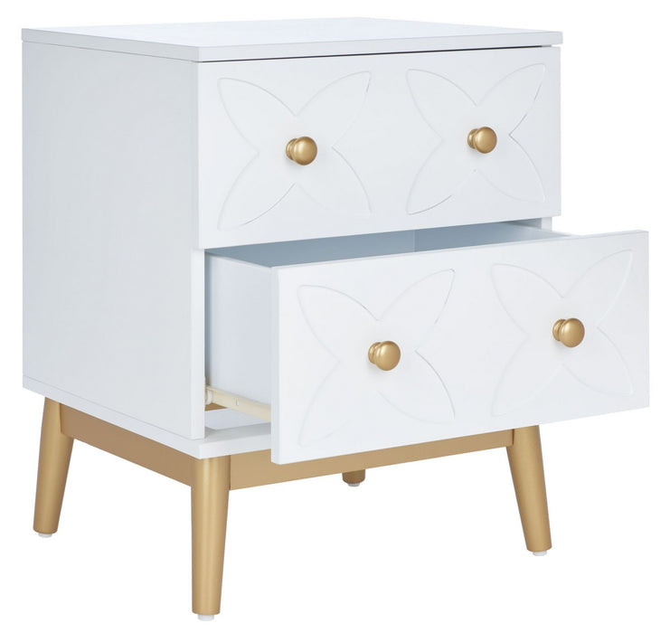 Ottoline 2 Drawer Patterned Night Stand/ White/ Gold