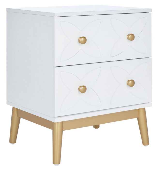 Ottoline 2 Drawer Patterned Night Stand/ White/ Gold