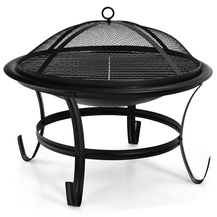 22 Inch Steel Outdoor Fire Pit Bowl With Wood Grate/ Black