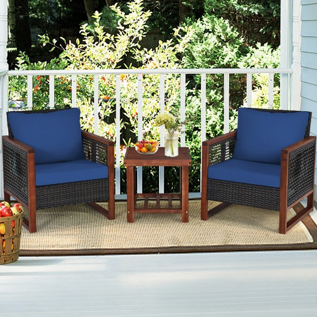 3 Pcs Patio Wicker Sofa Set With Cushion/ Turquoise/ Navy/ Red/Beige
