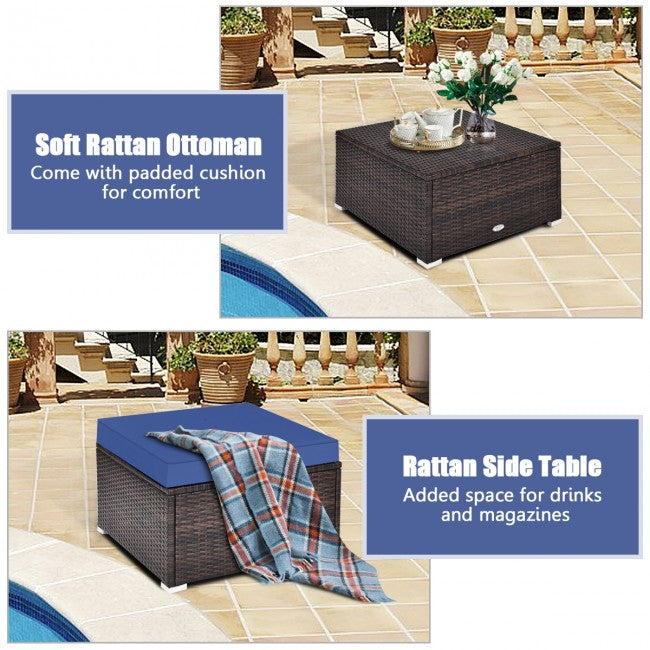 4 Pcs Ottoman Rattan Wicker Set Cushioned Sofa