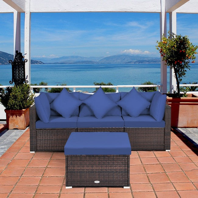 4 Pcs Ottoman Rattan Wicker Set Cushioned Sofa