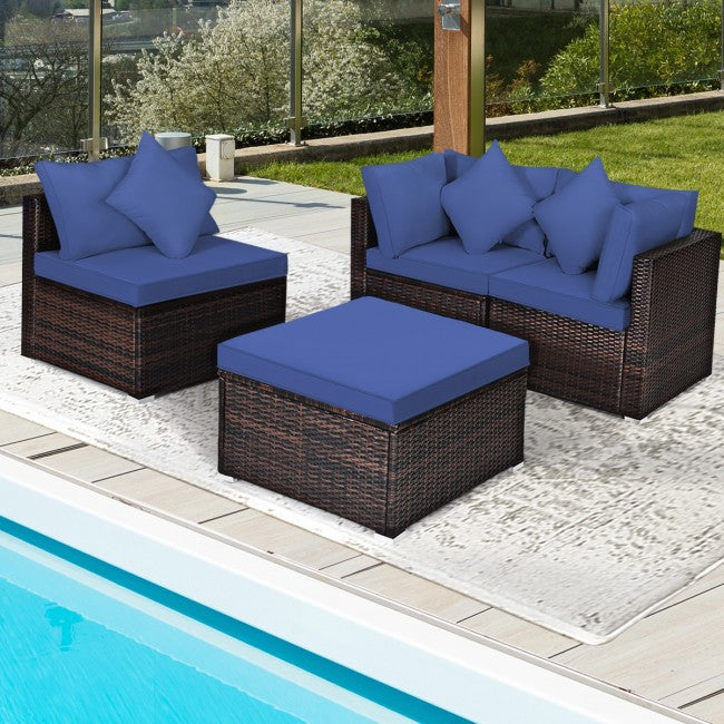 4 Pcs Ottoman Rattan Wicker Set Cushioned Sofa