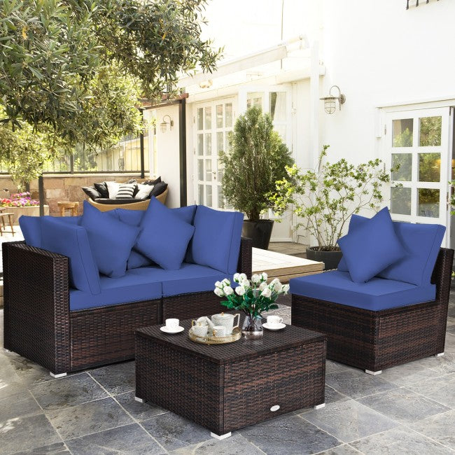 4 Pcs Ottoman Rattan Wicker Set Cushioned Sofa
