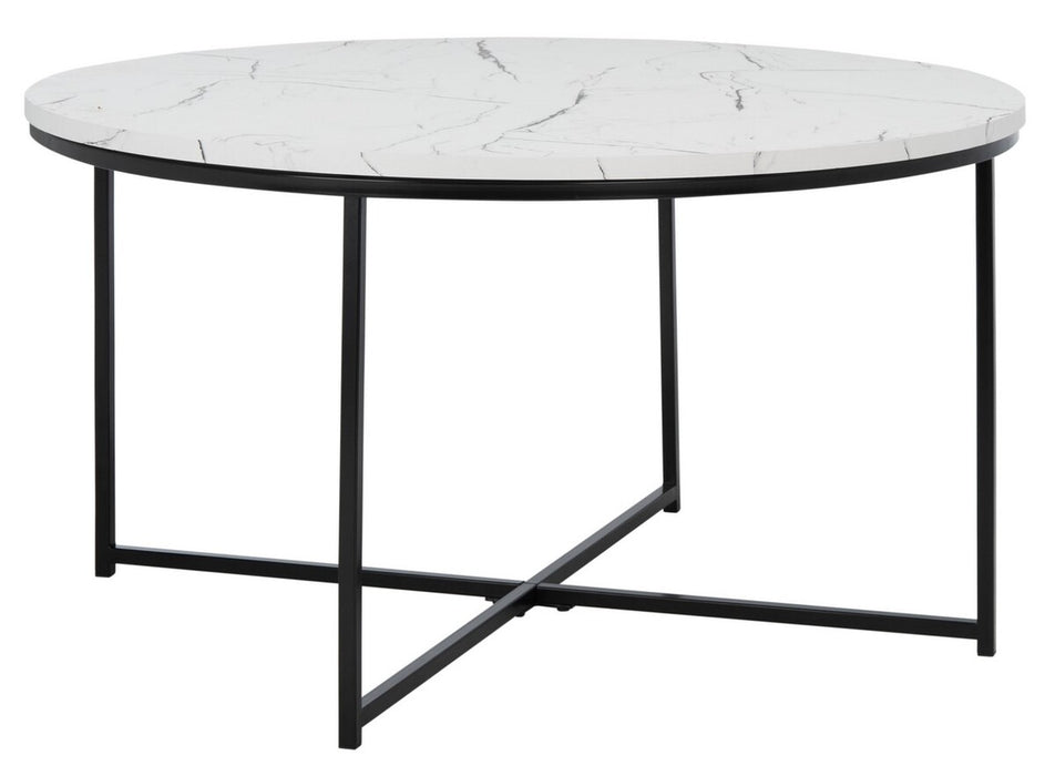 Pia Marble Coffee Table/ White Faux Marble Top/ Black Legs