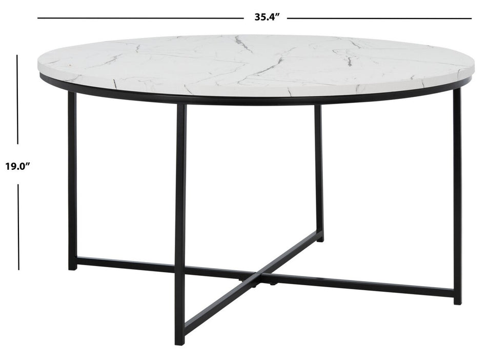Pia Marble Coffee Table/ White Faux Marble Top/ Black Legs