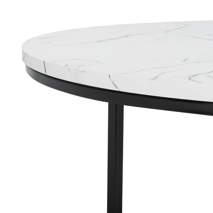 Pia Marble Coffee Table/ White Faux Marble Top/ Black Legs
