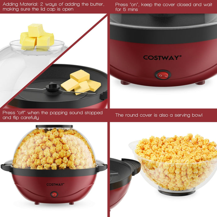 Popcorn Popper Maker With Nonstick Plate Red