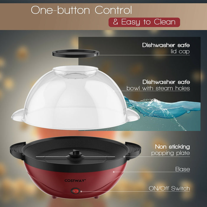 Popcorn Popper Maker With Nonstick Plate Red
