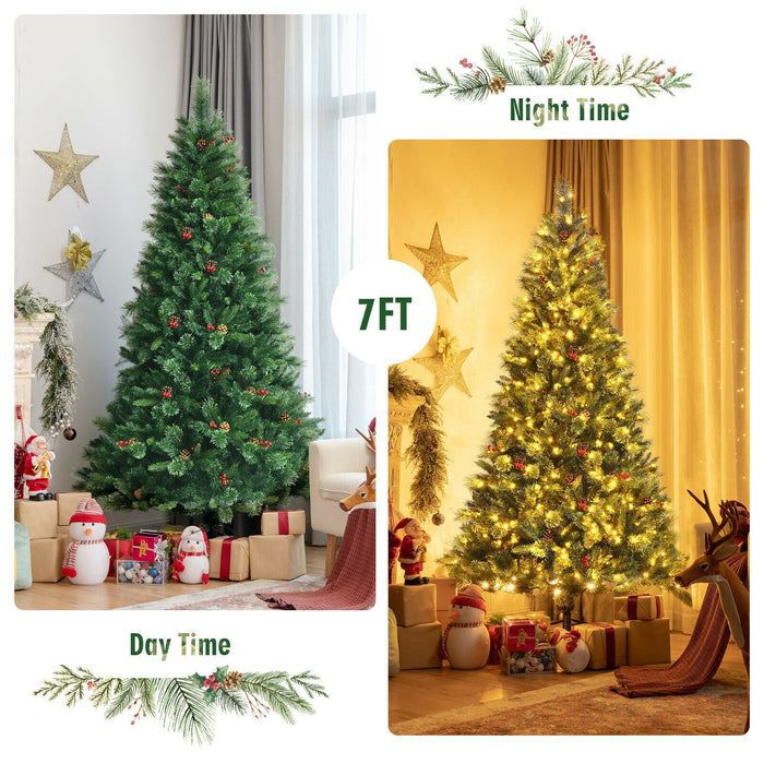 7 Feet Pre Lit Christmas Spruce Tree with 1198 Tips and 500 Lights