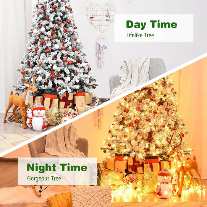 Pre Lit Premium Snow Flocked Hinged Artificial Christmas Tree