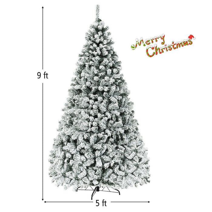 Pre Lit Premium Snow Flocked Hinged Artificial Christmas Tree