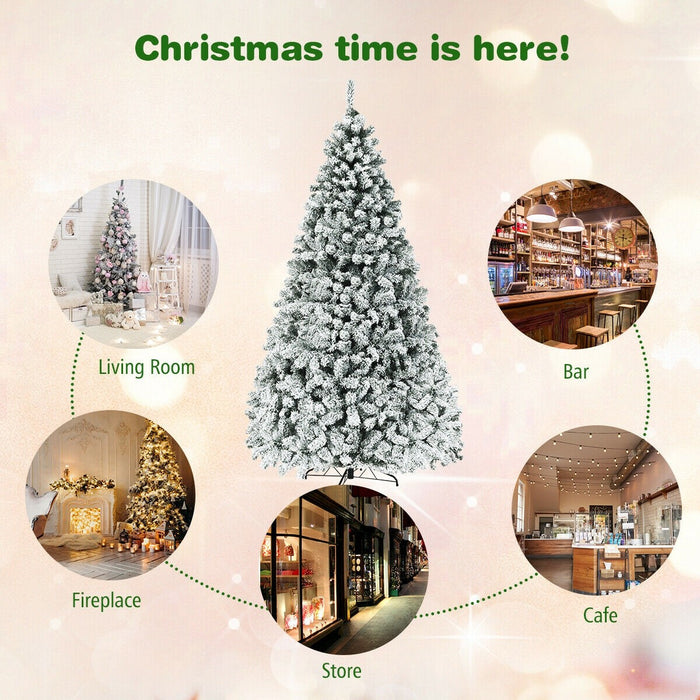 Pre Lit Premium Snow Flocked Hinged Artificial Christmas Tree