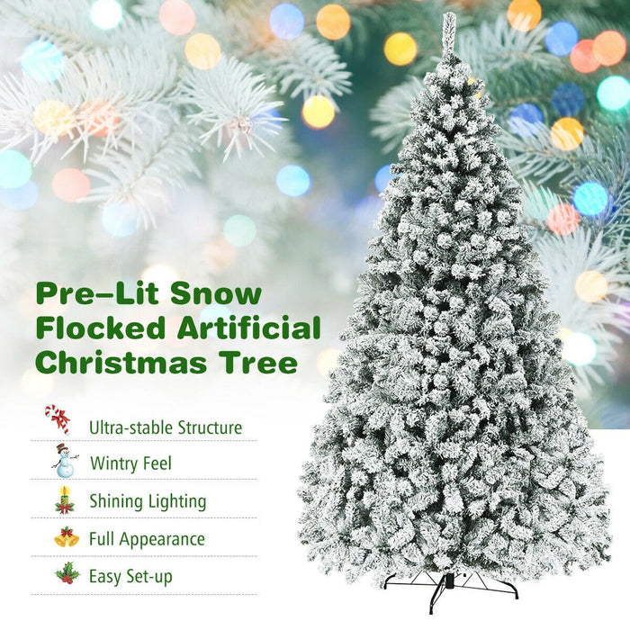Pre Lit Premium Snow Flocked Hinged Artificial Christmas Tree