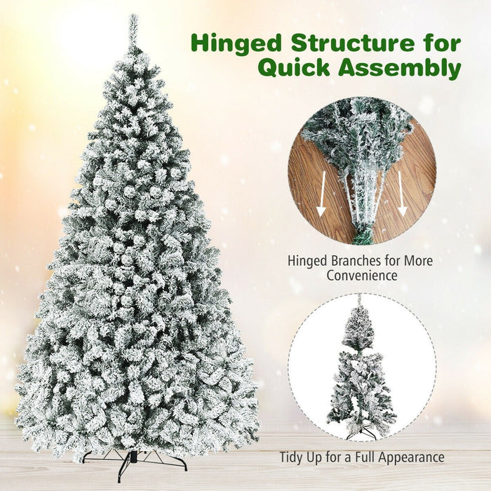 Pre Lit Premium Snow Flocked Hinged Artificial Christmas Tree