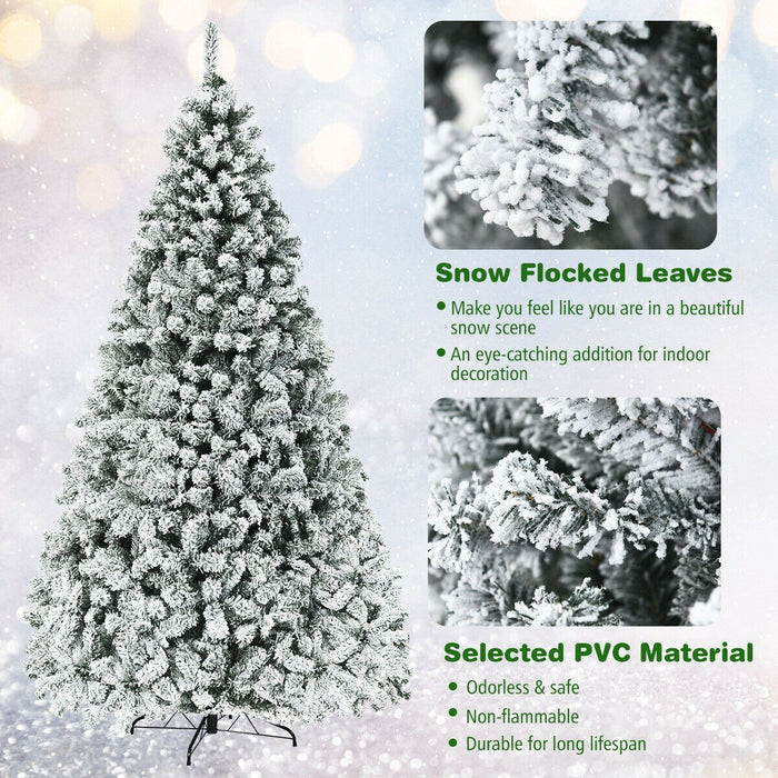 Pre Lit Premium Snow Flocked Hinged Artificial Christmas Tree