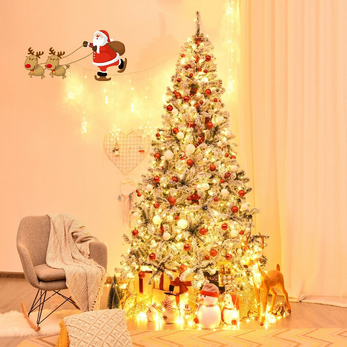 Pre Lit Premium Snow Flocked Hinged Artificial Christmas Tree