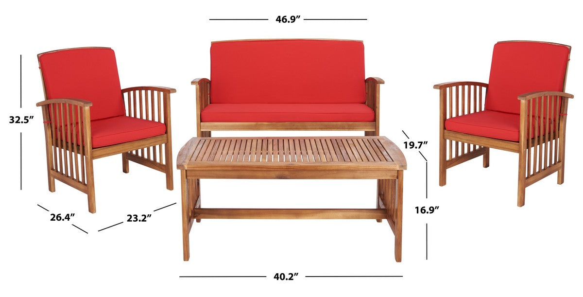 Rocklin 4 Pc Outdoor Set/Red Cushion