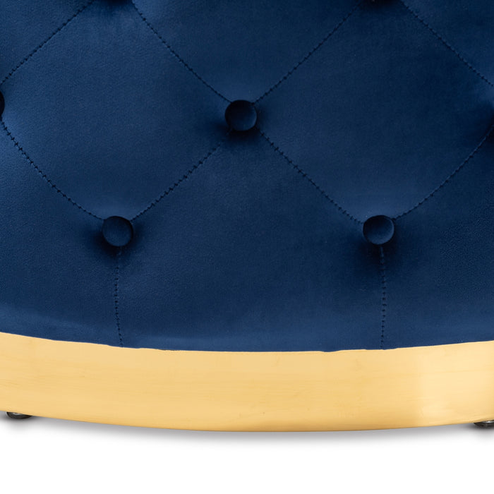 Sasha Royal Blue Velvet Upholstered Round Ottoman - Cool Stuff & Accessories