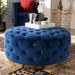 Sasha Royal Blue Velvet Upholstered Round Ottoman - Cool Stuff & Accessories