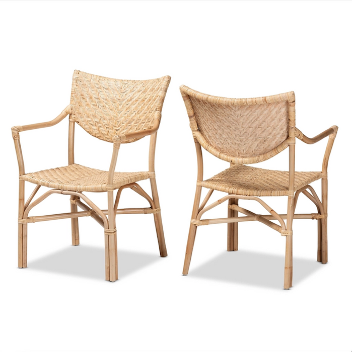 Damani Bohemian Rattan 2 Piece Dining Chair Set