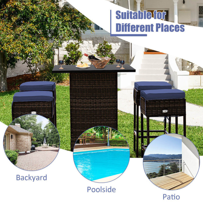 5 Pieces Patio Rattan Cushioned Bar Furniture Set/Navy