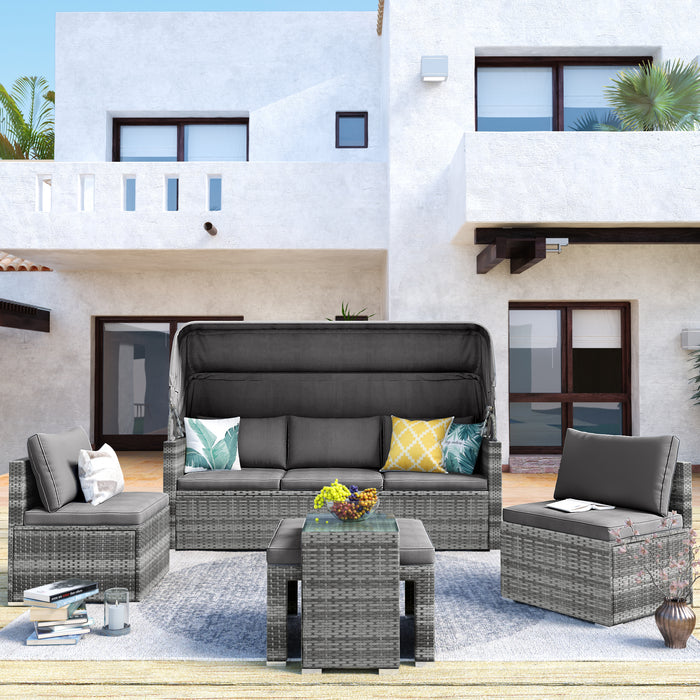 5 Pieces Outdoor Sectional Patio Rattan Sofa Set Rattan Daybed/Grey