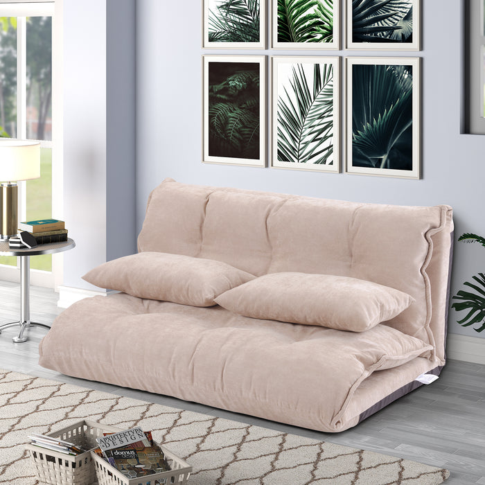 Lazy Adjustable Folding Futon Sofa/ Beige