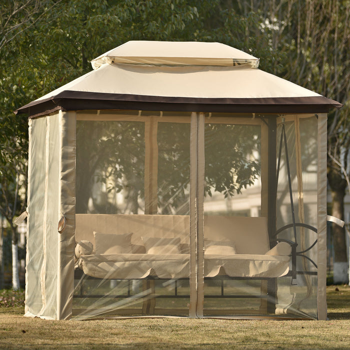 Outdoor Gazebo with Convertible Swing Bench, Beige