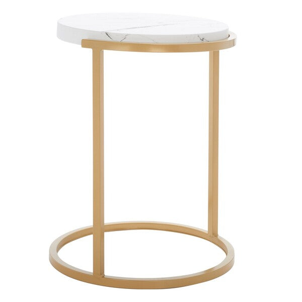 Rosabelle Accent Table/ Faux White Marble/ Gold