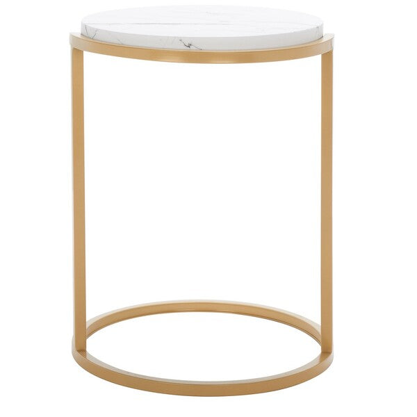 Rosabelle Accent Table/ Faux White Marble/ Gold