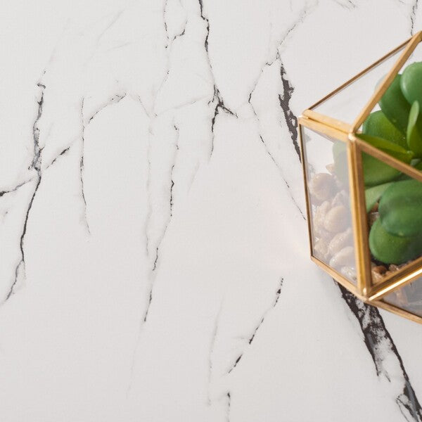 Rosabelle Accent Table/ Faux White Marble/ Gold