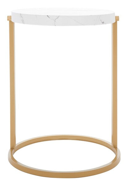 Rosabelle Accent Table/ Faux White Marble/ Gold