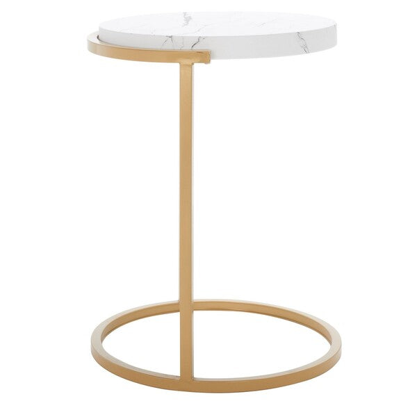Rosabelle Accent Table/ Faux White Marble/ Gold