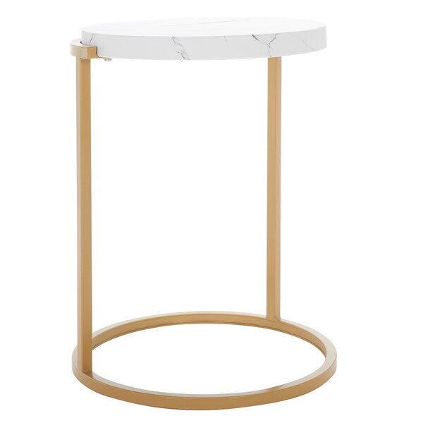 Rosabelle Accent Table/ Faux White Marble/ Gold