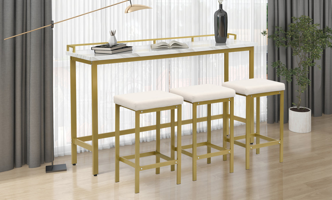 Modern 4 Piece Counter Height Extra Long Console Dining Table Set/ White/ Gold